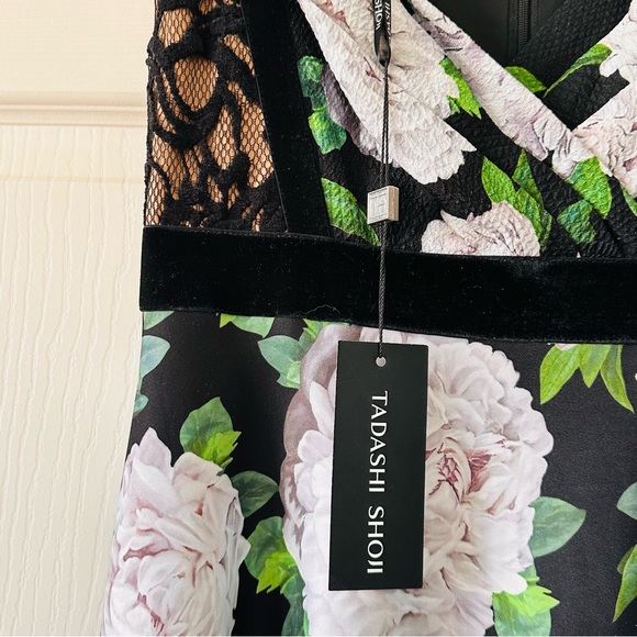 NWT Tadashi Shoji Floral Neoprene Lace Back Aline Gown Dresses - Picture 4 of 12